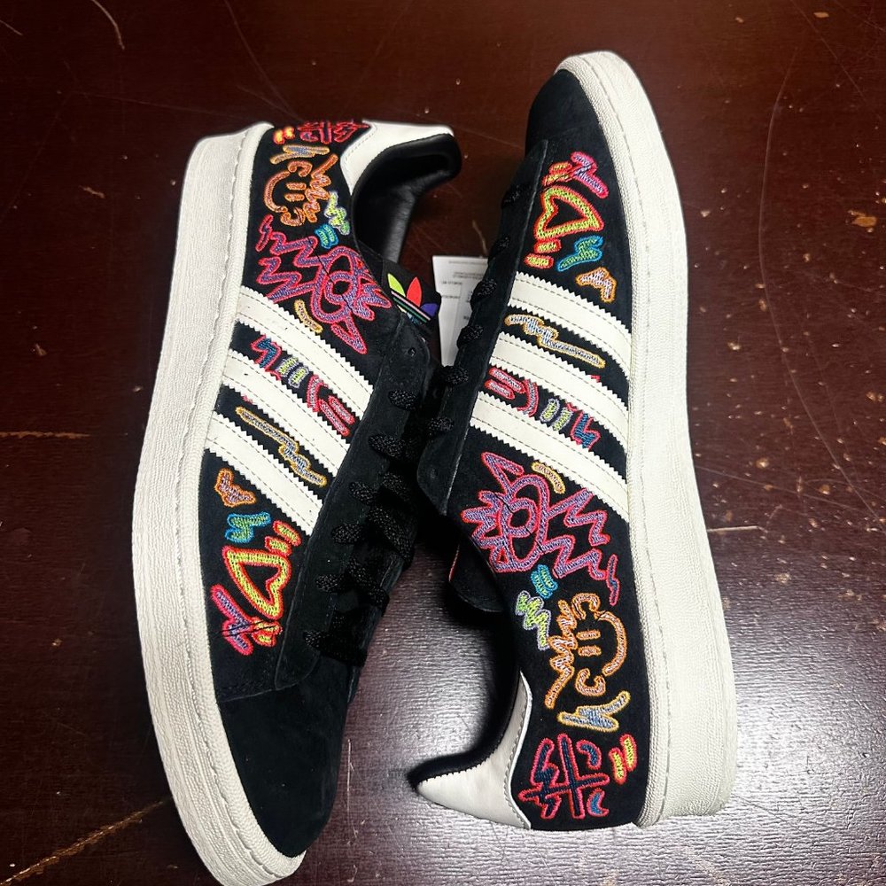Adidas Mens Black Originals Campus 80s Pride GX6390 Sneaker Shoes Size US 12 - Picture 4 of 6